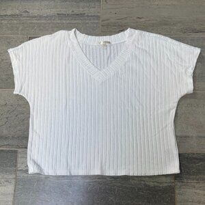 Z Supply Kara V Neck Ribbed Relaxed Tee White Size Small